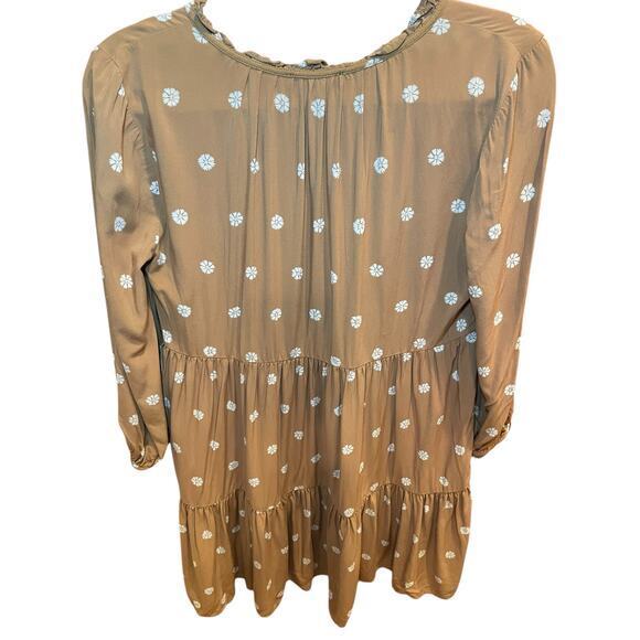 Madewell Women Small Tie-Neck Tiered Mini Dress in Bloom Dot Brown & White Flowy - Picture 16 of 17